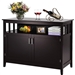 Dark Brown Wood 2-Door Dining Buffet Sideboard Cabinet with Open Storage Shelf