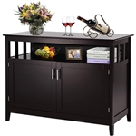 Dark Brown Wood 2-Door Dining Buffet Sideboard Cabinet with Open Storage Shelf