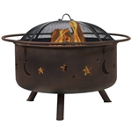 Moon Stars Sky Steel Fire Pit Bowl with Screen Cooking Grate and Poker