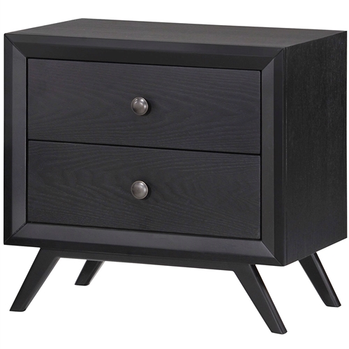 Modern Mid-Century Style Nightstand End Table in Black Wood Finish