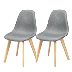 Set of 2 Mid-Century Modern Gray Linen Upholstered Dining Chair with Wood Legs