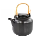 1.2 Quart Black Stoneware Teapot Kettle with Rattan Handle
