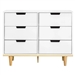 Modern Mid-Century Style 6-Drawer Double Dresser in White Natural Wood Finish