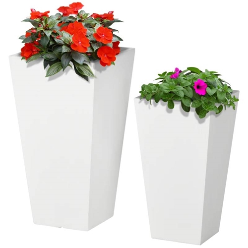 Set of 2 Modern Outdoor Flower Pot Planter Set in White