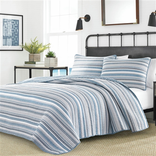 3 Piece Nautical Anchor Blues 100% Cotton Reversible Quilt Set, Full/Queen