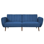 Modern Scandinavian Blue Linen Upholstered Sofa Bed with Wooden Legs