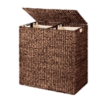 Espresso 2-Bin Handwoven Hyacinth Linen Liner Laundry Hamper w/ Handles