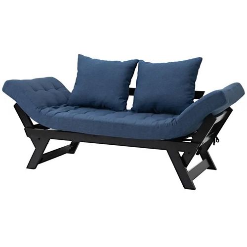 Navy/Black 3 In 1 Convertible Sofa Chaise Lounger Bed w/ 2 Large Pillows