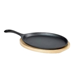 9-inch Cast Iron Flat Skillet Frying Pan Griddle with 10.5-inch Oval Wood Trivet