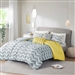 King / Cal King Reversible Comforter Set in Grey White Yellow Chevron Stripe