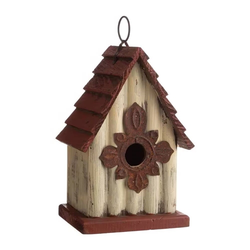 Outdoor A-Frame Solid Wood Bird House with Terracotta Color Slatted Roof