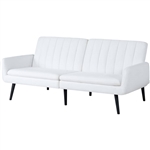 Modern Mid-Century  Futon Sleeper Sofa Bed in White Linen Fabric