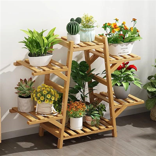 Indoor Outdoor Bamboo Wood 6-Shelf Flower Pot Plant Stand