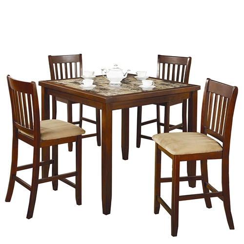 Casual 5-Piece Dining Set with Microfiber Padded Counter Height Stools