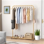 Modern Garment Rack Clothes Hanging Rod with Lockable Wheels in Gold