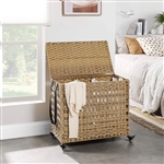 Tan PP Rattan 3-Basket Laundry Hamper Sorter Cart with Removable Cotton Bags