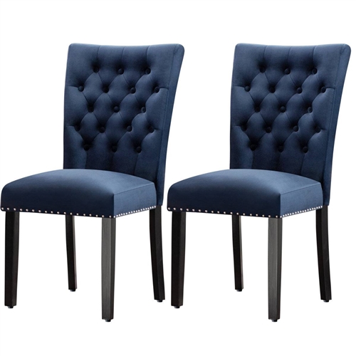 Navy Button-Tufted Plush Velvet Dining Chairs – Set of 2