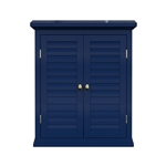 Navy Wall Mounted 2-Door Louvered Crown Molding Bathroom Wall Cabinet