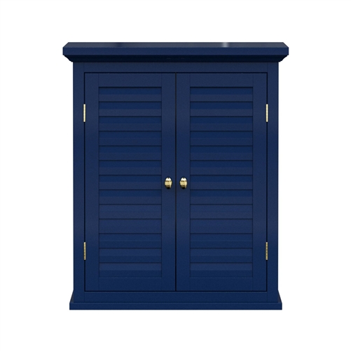 Navy Wall Mounted 2-Door Louvered Crown Molding Bathroom Wall Cabinet