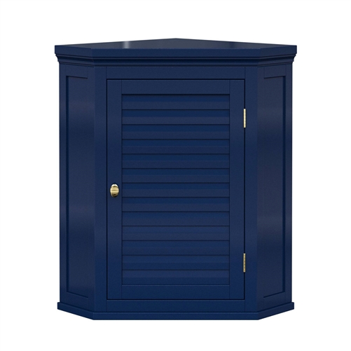 Navy Wall Mounted Corner 1-Door Louvered Bathroom Wall Cabinet