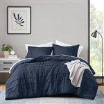 Twin/Twin XL Microfiber Pleated Soft Washed Comforter Set Navy