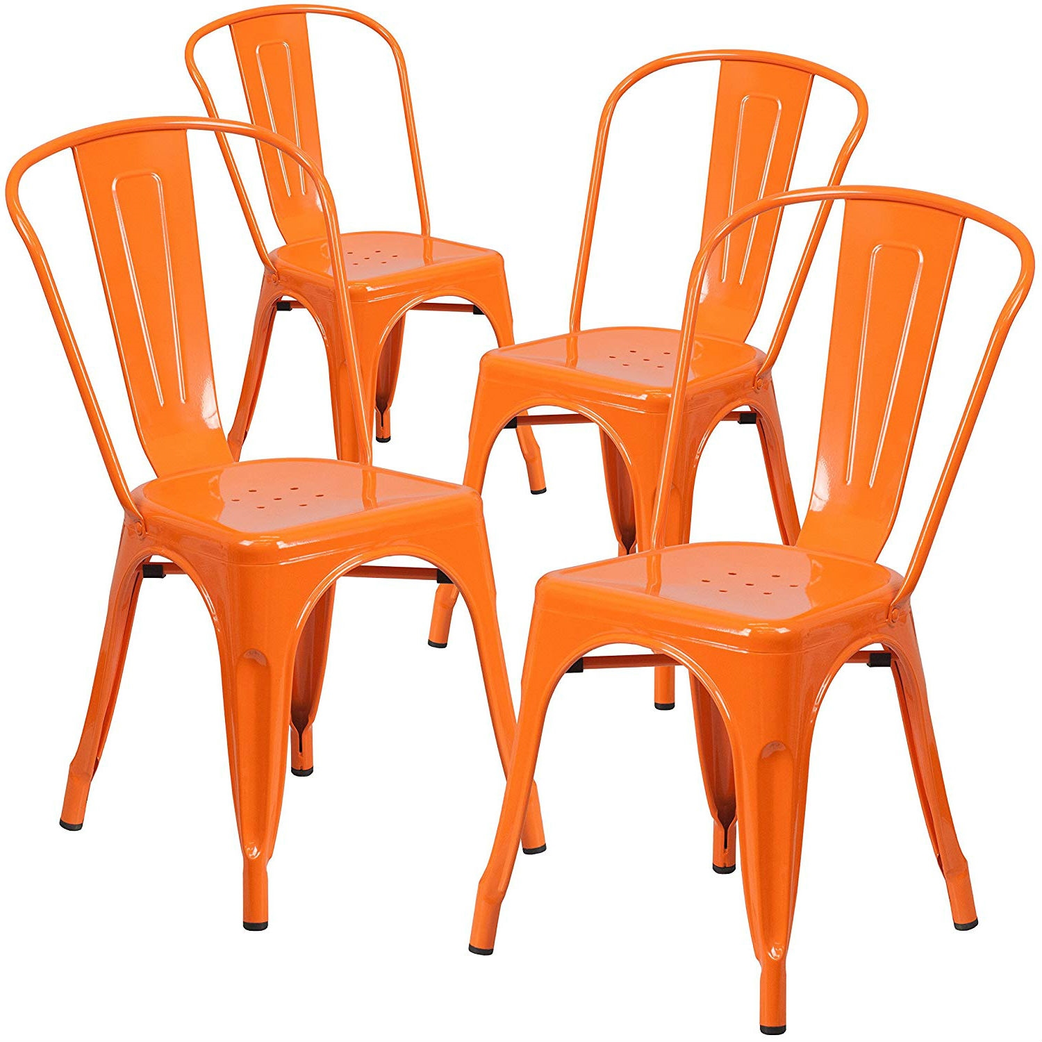 Set of 4 Outdoor Indoor Orange Metal Stacking Bistro Dining Chairs |  FastFurnishings.com