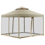 10 x 10 Ft Outdoor Gazebo with Tan Brown Polyester Canopy and Mesh Side Walls