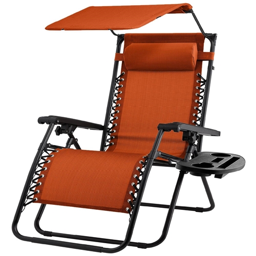Orange Zero Gravity Folding Reclining Patio Lounge Chair w/ Canopy Sun Shade