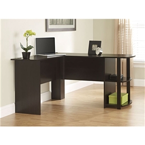 L-Shaped Corner Computer Office Desk in Dark Brown Espresso Finish