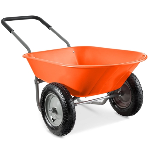 Heavy Duty Dual Wheel Multipurpose Rust Proof Wheelbarrow - Orange