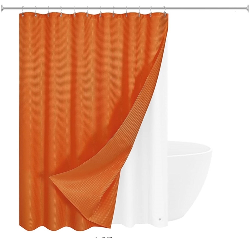 72"W x 72"H Orange Waffle Textured 3 in 1 Shower Curtain Set