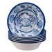 6-Piece Dinner Bowl Set with Blue White Ocean Sea Shells Crab Starfish Pattern