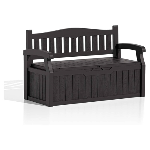Black Durable Resin 70 gL Outdoor Storage Bench Patio Deck