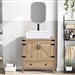 Farmhouse Wood Finish Bathroom Vanity with White Sink - Black Faucet and Drain