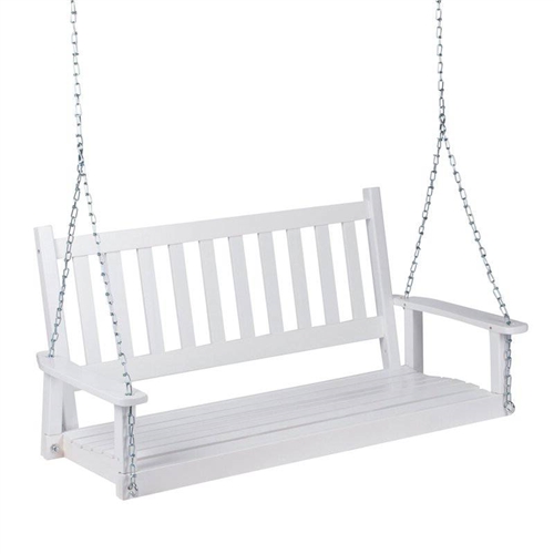 White 4-ft Slat-Back Solid Wood Porch Swing with Chain