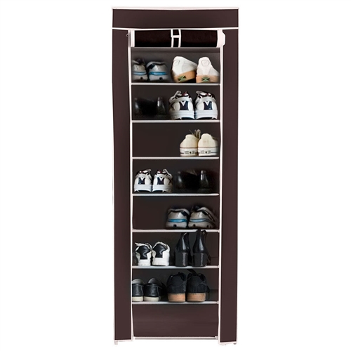 10 Tier Shoe Rack Brown Portable Closet Wardrobe Shelving Unit Fabric Cover