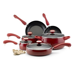 15-Piece Nonstick Porcelain Cookware Set in Red