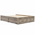 Queen Farmhome Platform Bed with Storage Drawers in Grey Wood Finish