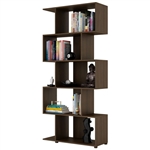 Modern Zig-Zag Bookcase with 5-Shelves in Dark Brown Finish