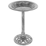 Outdoor Weather Resistant Polyresin Bird Bath in Rustic Aged Silver Finish