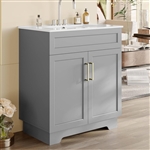 Modern 30-inch Gray Wood Finish Bathroom Vanity with White Ceramic Sink