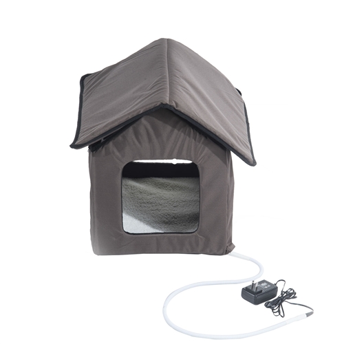 Heated Outdoor Cat House Bed House Brown