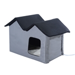 Heated Water-proof Double Wide Outdoor Cat Dog House Foldable Grey