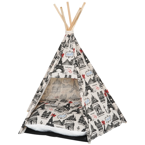 Cotton Foldable Teepee Tent Cat Dog Bed House Paris Theme