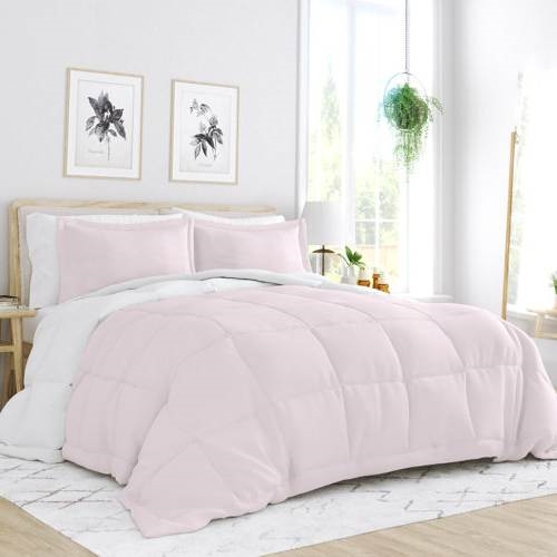 Full/Queen 3-Piece Microfiber Reversible Comforter Set Pink/White