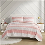 Full/Queen 3 Piece Pink Rainbows Reversible Cotton Quilt Set