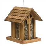 Wood House Shingled Roof Garden Bird Feeder with Perch