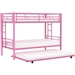 Pink Metal Twin over Twin Bunk Bed with Twin size Roll-Out Trundle Bed Frame