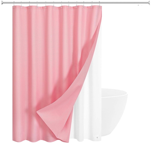 72"W x 84"H Pink Waffle Textured 3 in 1 Shower Curtain Set