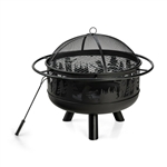 Portable Patio Screened Wood Burning Fire Pit Cooking Grill with Poker